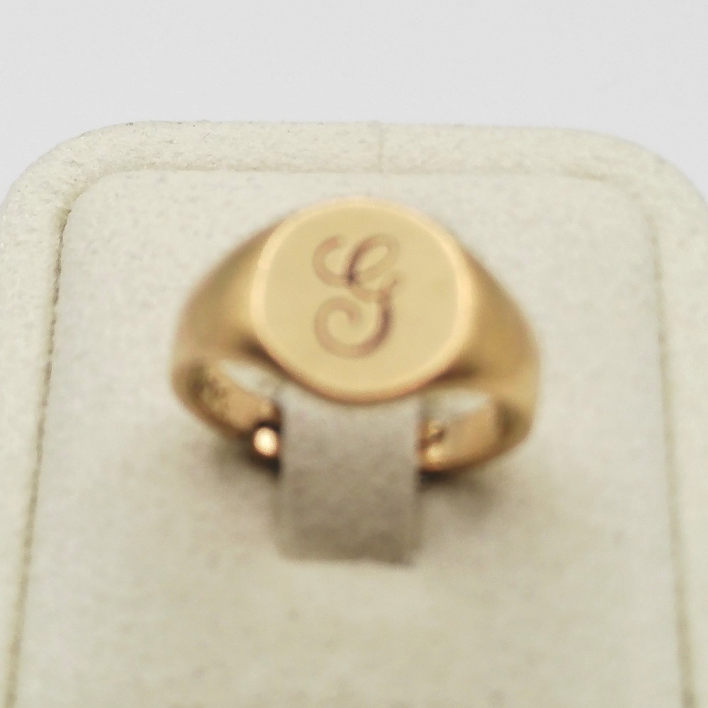 Gold Tone Adjustable Signet Ring Initial G Engraved Oval Face